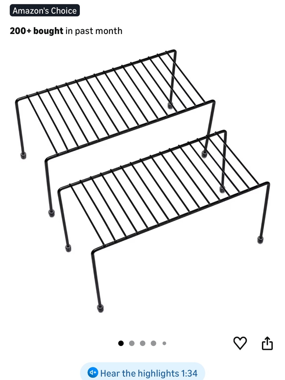 Mainstays Black Wire Shelf Riser - Set of 2